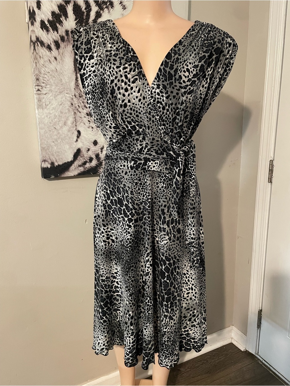 Tracey Evans Leopard Animal Print plunge sleeveless V-neck Dress Stretchy XL